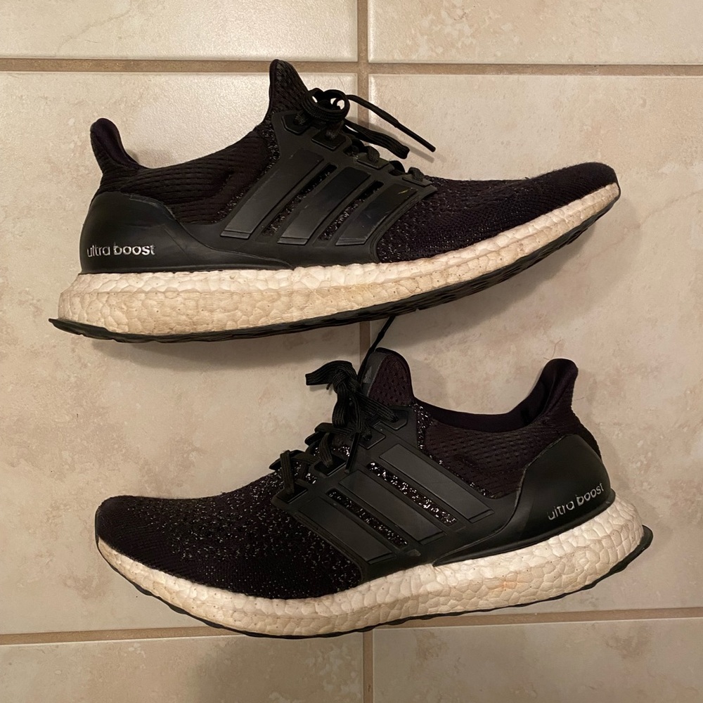 Mens Used Black 3M Reflective Adidas Ultraboost Shoes Mesh Size 9.5